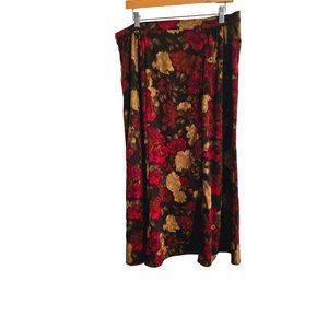 Notations Maxi Floral Skirt Size Large red brown‎ side button